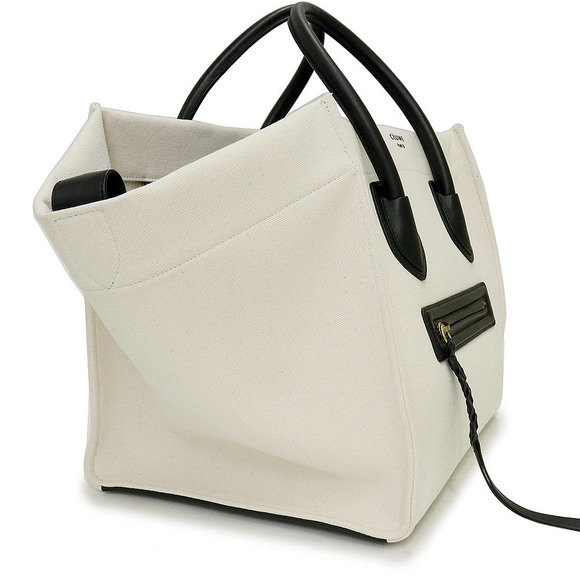 Celine Luggage Phantom Handbag Canvas Leather White Black - Picture 3 of 10